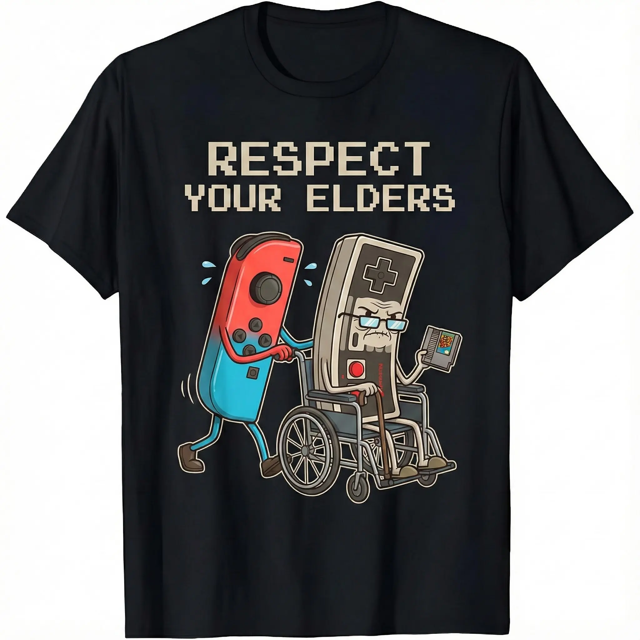 Shortsleeve Round Neck Retro Gamer Graphic Top, Soft Cotton Streetwear T-Shirt, Personalized Humor Design for Gaming Lovers, Casual Sports Top Gift for Men