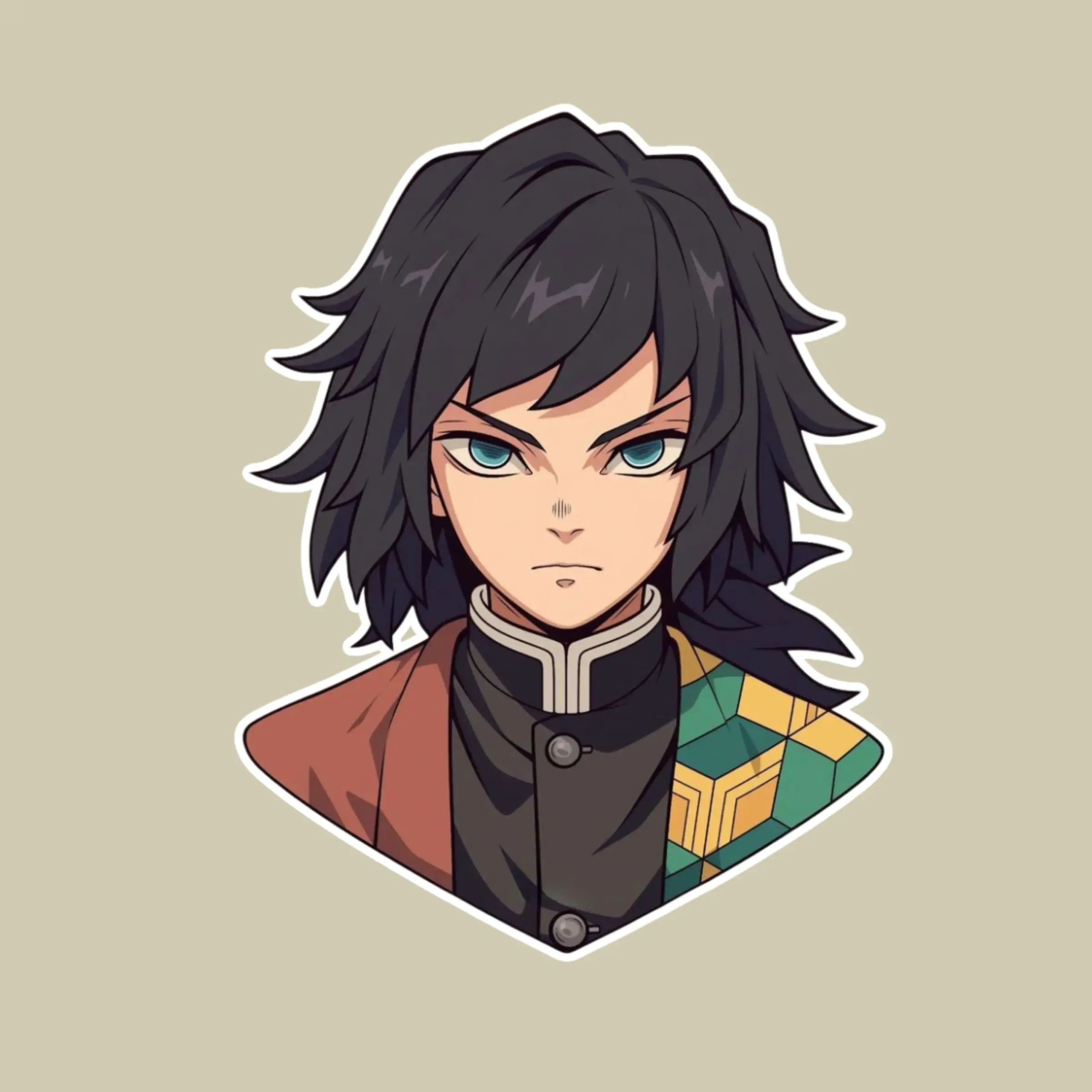 Tomioka Giyu Calm Water Warrior Anime Sticker, Serious Samurai Vinyl Decal, Blue Green Aesthetic Character Design