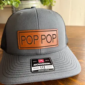 Pop Pop Hat, Leather Patch Trucker Cap, Adjustable Snapback, Breathable Mesh Back, Perfect Gift for Grandfather, Dad, Father’s Day, Birthday Hat