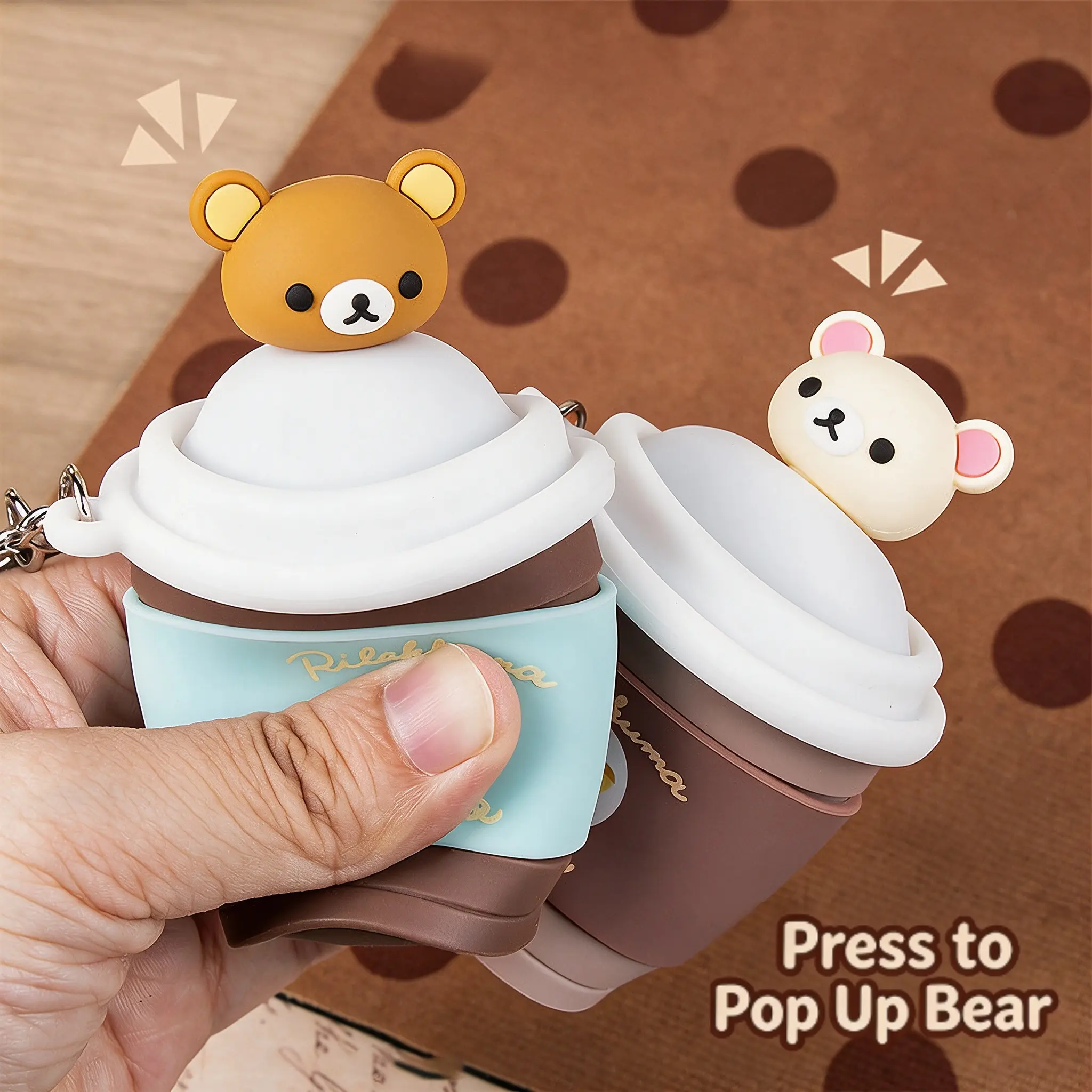 MINISO Rilakkuma Denim Series Q Elastic Strap Denim Keychain Pendant, Cute Key Charms & Bag Charms for Purse, Casual & Back to School Luggage Bag Accessory