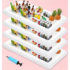 Inflatable Ice Serving Tray, 53"x25" Pool Buffet Drink Cooler, Reusable Ice Tray Food Containers for Summer Parties, Portable Drink Cooler, Leakproof Server Tray for Outdoor Events