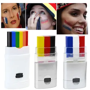 Flag themed face paint sticks in three-color stripes. Safe for skin and easy to clean. Smooth application, ideal accessories for sports fans to cheer during games