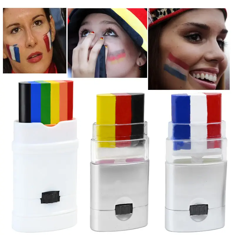 Flag themed face paint sticks in three-color stripes, Body Art, Cosmetic, Makeup. Safe for skin and easy to clean. Smooth application, ideal accessories for sports fans to cheer during games