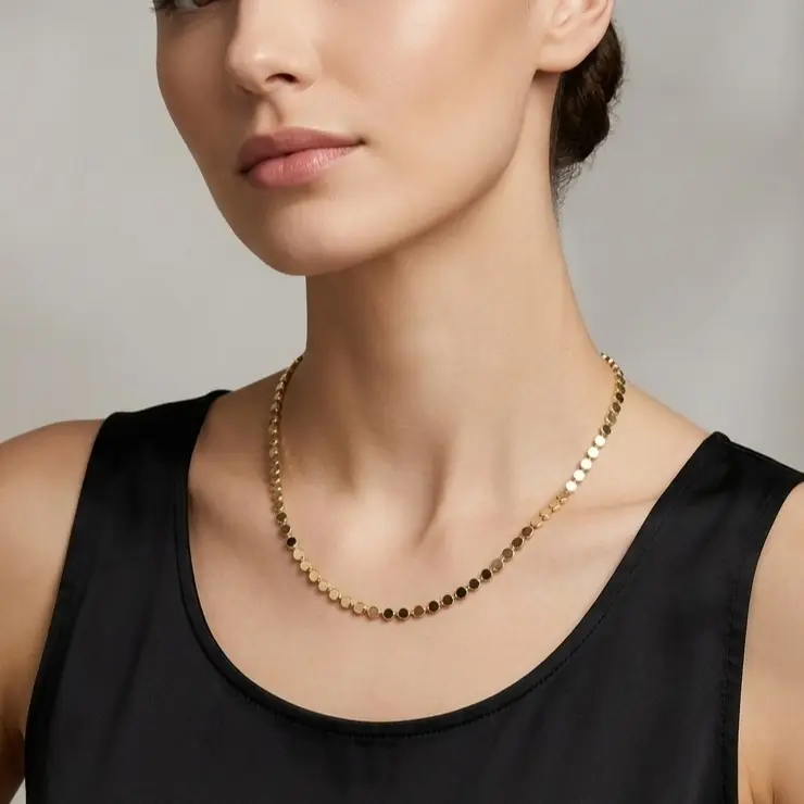 Flat Disc Choker Chain Necklace