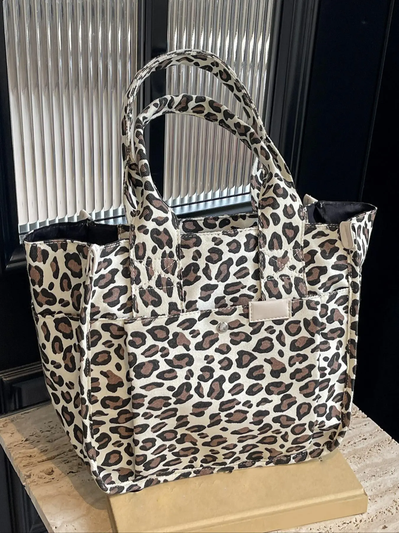 Fashion Leopard Print Tote Bag, Multi-pocket Large Capacity Shoulder Bag for Women, Casual Trendy Versatile High-quality Daily Commuting Bag, Girl Fas