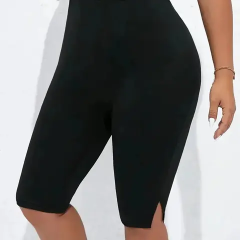 Women's Plus Size Side Slit Tight Shorts, Casual Elastic Yoga Gym Shorts for Daily Wear, Comfortable and Stylish, Activewear Shorts, Athleisure Shorts, Fitness Yoga Shorts, Fitness Workout Shorts, Workout Exercise Shorts