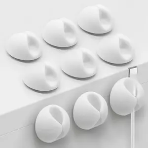 Cable Clips, Cord Holder, Adhesive Cord Clips, Wire Holder for Cable Management, Phone Charger, Desk, Wall, Nightstand and Office, White 9 PCS