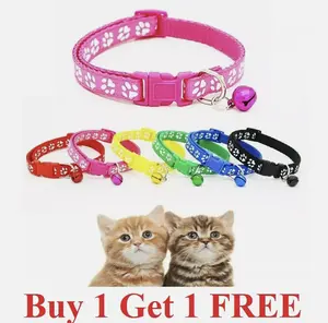 Adjustable Nylon Cat Collar with Bell for Cat Kitten small dog paw cute
