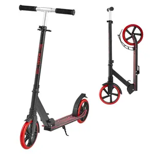 Foldable 2-Wheel Kick Scooter for Kids Ages 8+ & Teens, Adjustable Height Handlebar, Wide Anti-Slip Deck, Lightweight Frame, 220 lbs Max Capacity, Black+Red