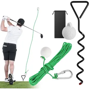 Golf Rope Swing Trainer for Backyard, Golf Swing Training Aid with Ball on String & Spiral Ground Stake, Improve Tempo, Strength & Rhythm, Portable Golf Practice Equipment for Men & Women