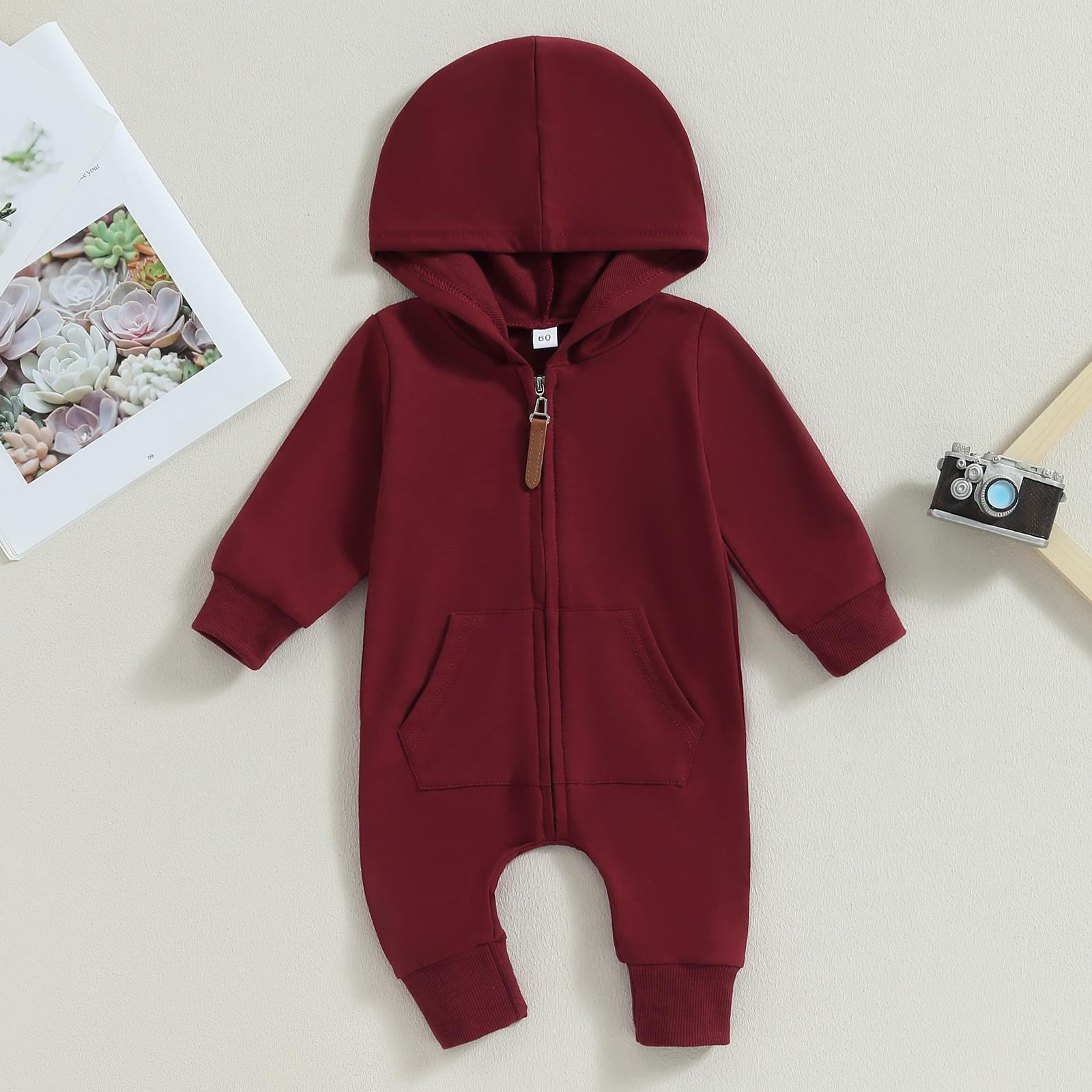 Fall Baby Clothes Newborn Boy Girl Romper Solid Long Sleeve Hoodie Jumpsuit Winter Infant  Outfit