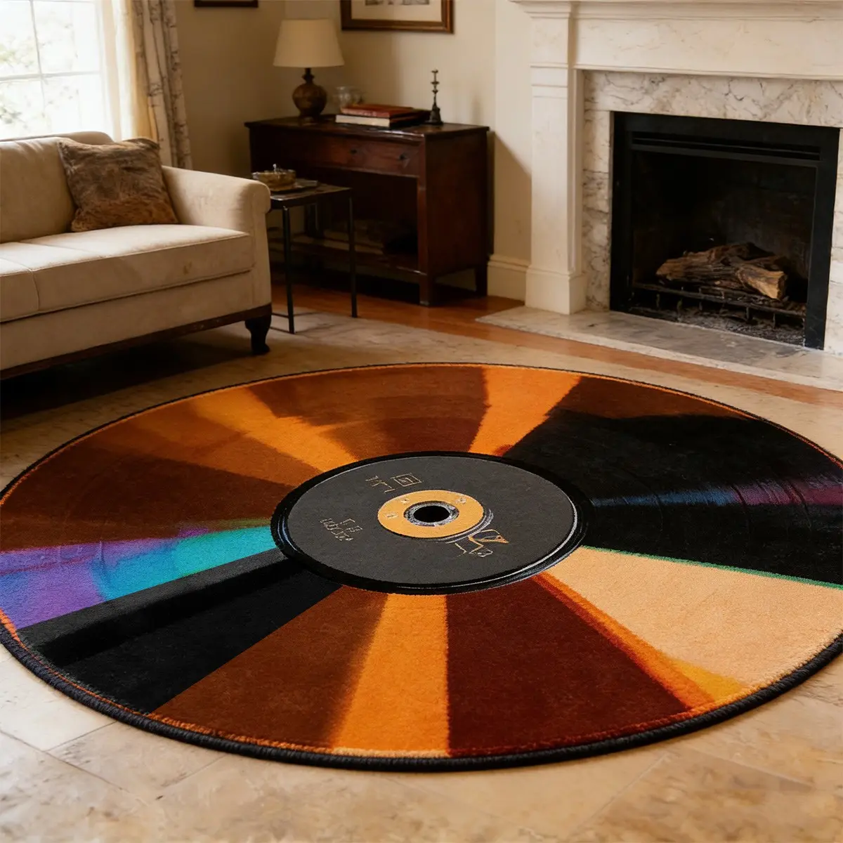 1 Pcs Vintage Record Themed Rug, Home Decorative Rug, Retro Style Decorative Carpet & Floor Mat, Vintage Area Rug. Modern Vintage Design; Soft, Plush, Comfortable Underfoot. Machine Washable Rugs, Non-Slip. Ideal for Music Rooms, Living Rooms, Bedrooms