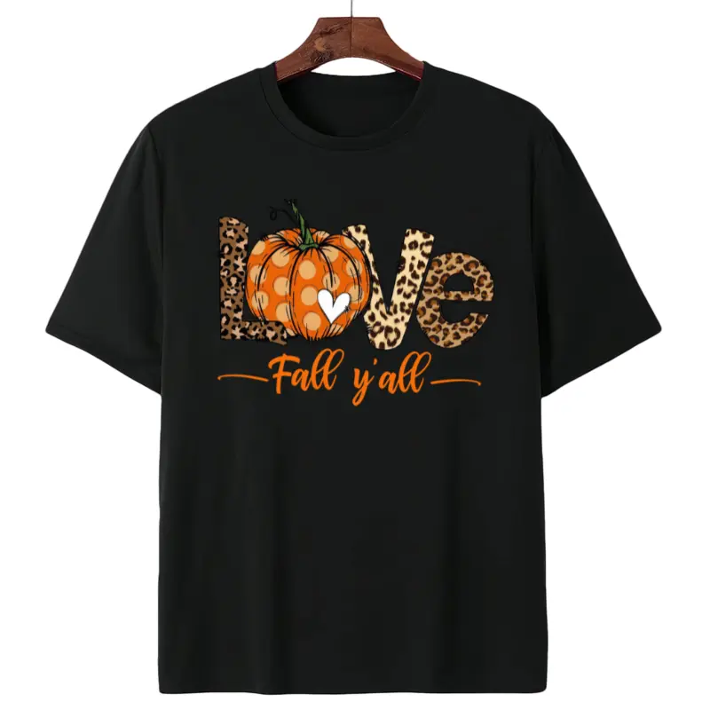 Women's Funny Thanksgiving Graphic T-Shirt - Crew Neck Tee With Pumpkin & Autumn Leaves Design - Non-Stretch Casual Shirt For Thanksgiving, Halloween, Easter, Mother's Day Gifts - Machine Washable Everyday Top, Thanksgiving T Shirts