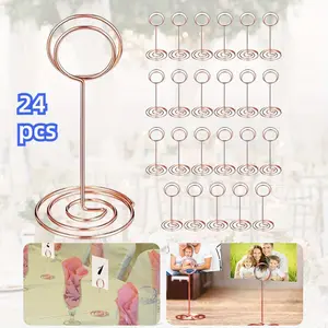 24pcs Romantic Photo Clips 3.35'' Rose Golden Place Memo Card Holder Table Number Stand Wedding Desktop Decor Supplies