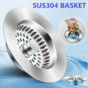 3-In-1 Kitchen Sink Drain Filter Plug, Stainless Steel Sink Stopper, Anti-Clog Food Basket, Universal Fit for Standard 3 1/2 Inch Drains