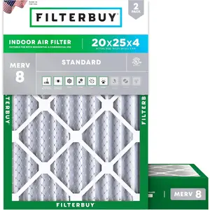Filterbuy 20x25x4 Air Filter (2-Pack), Pleated MERV 8 Dust Defense HVAC AC Furnace Air Filters (Actual Size: 19.50 x 24.50 x 3.63 Inches)