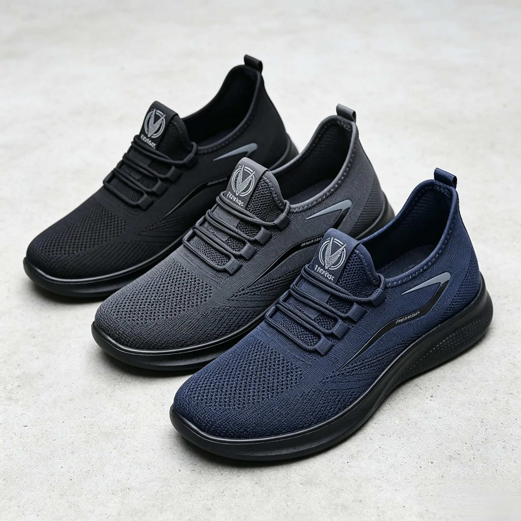 Men's Lightweight Knit Closed Athletic Trainers - Breathable Mesh Fabric Upper Lace-Up Footwear for Everyday Walking, Leisure Wear, Sports Shoes