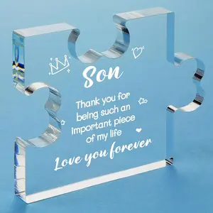 Acrylic Puzzle Shaped Plaque, Acrylic Plaque Sign, Creative Clear Desktop Ornament, Birthday Gift for Son, Graduation Anniversary Wedding Gift for Son, Decor