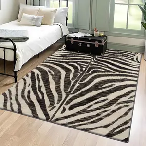 Zebra Stripe Pattern Floor Mat, Non-slip Soft Floor Carpet, Decorative Area Rug, Leopard Print Rug, Animal Print Rug for Home Living Room Bedroom, Vanity Decor Accessories