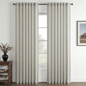 Topfinel Natural Back Tab Linen Curtains 90 Inch Length 2 Panels for Bedroom Living Room Textured Semi Sheer Drape with Hooks
