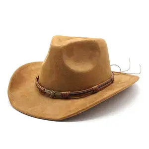Western cowboy hat, men's and women's British-style retro wool felt hat with large brim for slimming the face, jazz hat