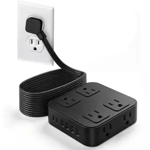 10Ft Extension Cord w/ 8 Outlets & 6 USB (2 USB C), 1250W 900J Protection Power Strip w/Power , Surge Protector Power Strip Flat Extension Cord Outlet Extender for  Office