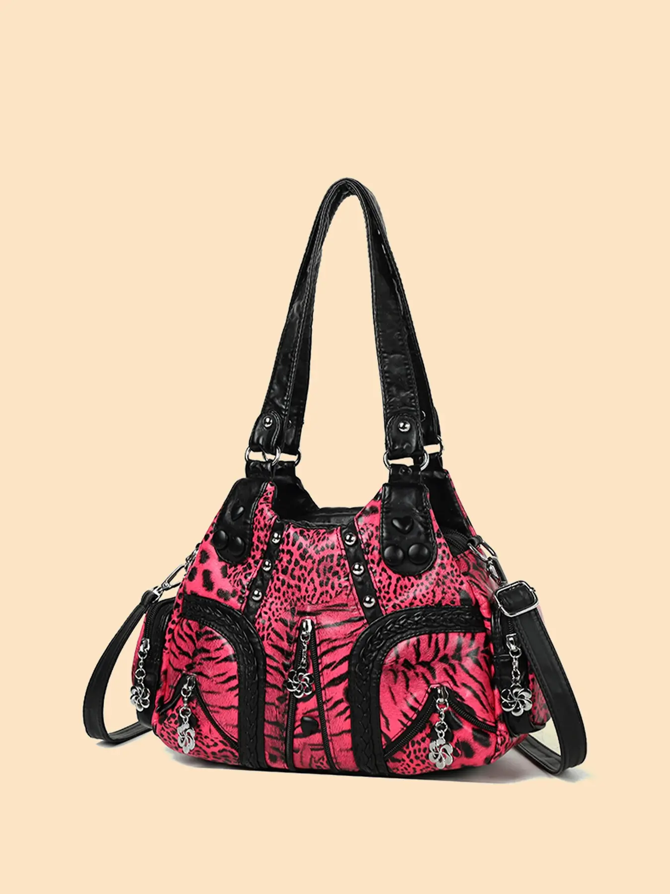 1pc Ladies' Casual Retro Leopard & Zebra Print Patchwork Shoulder Bag, Fashion Patterned Bag, Versatile Crossbody Bag for Commuting, Shopping & Gifting