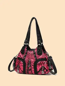 1pc Ladies' fashionable and casual retro leopard print zebra print splicing is suitable for daily commuting, shopping, and gift giving. A must-have shoulder bag for ladies