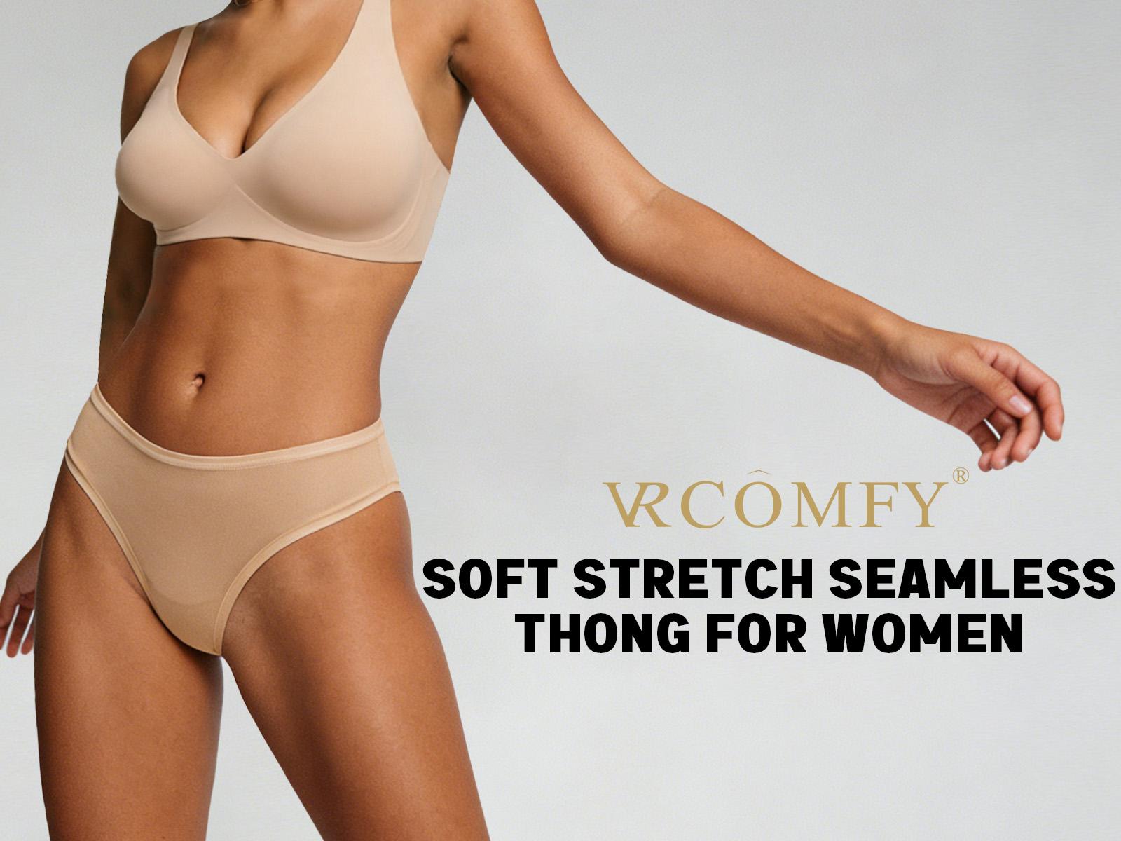 VRCOMFY  Women's Seamless Cotton Mid-rise Thong, Soft Stretchy Comfortable Bikini Panties,Solid Color 5-Pack / Mixed Color Pack