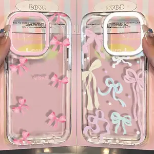 Cute Pink Bow Knot Phone Case For iPhone 17 16 15 14 13 12 11 Pro Max Mini SE 7 8 Plus 16E Air Shockproof Soft Transparent Cover
