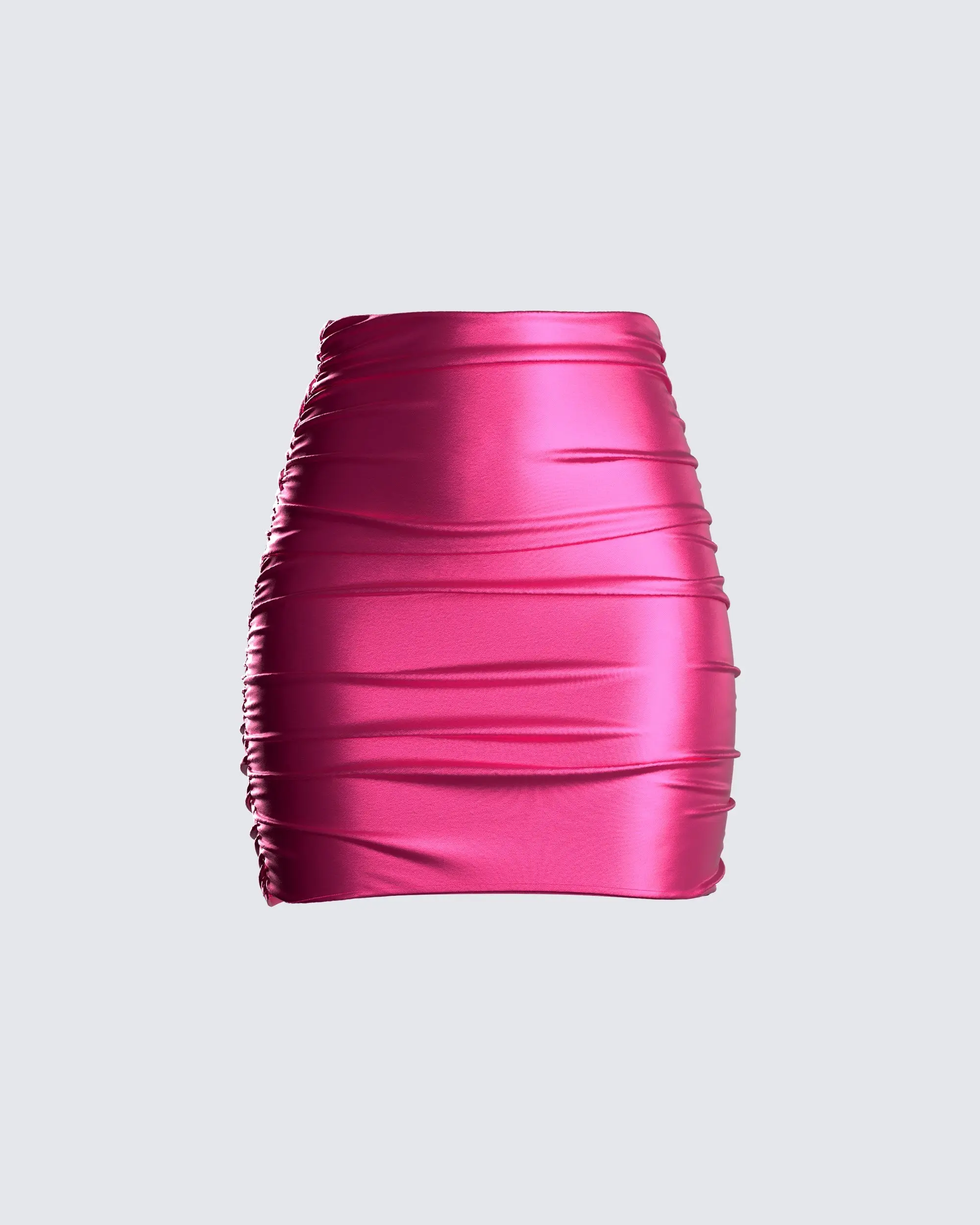 Women's Metallic Shirred Mini Skirt - High-Waisted Body-Sculpting Party Skirt in Luminous Pink, Bodycon