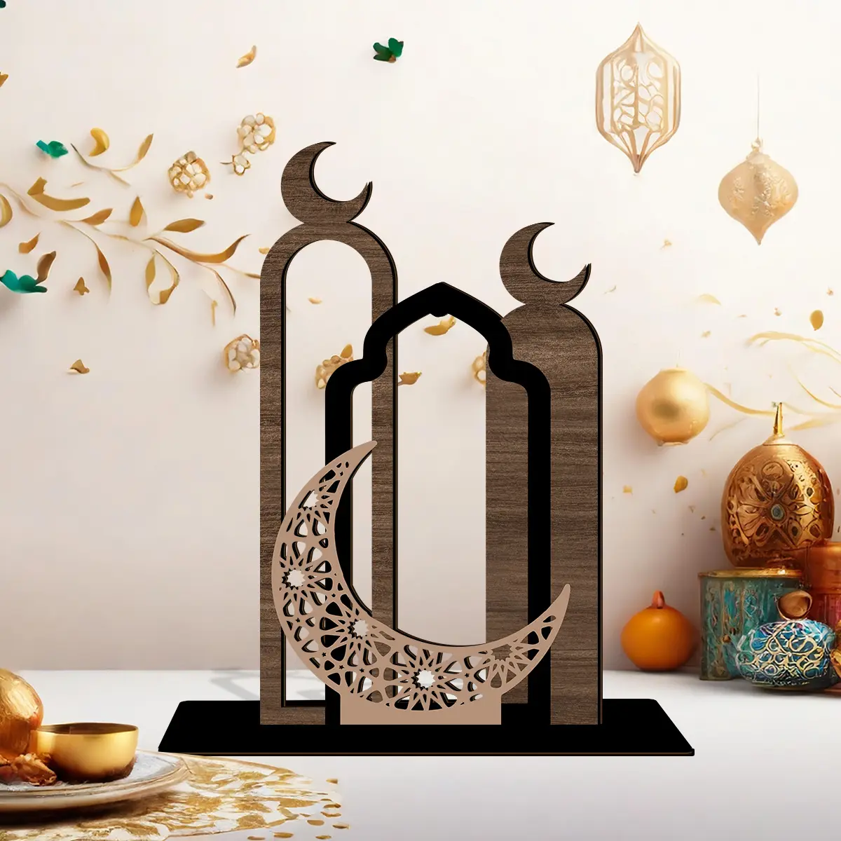 1pc Ramadan Table Centerpiece, Wooden Ramadan Mubarak Standing Table Sign | Farmhouse Style, Religious Theme, Islamic Mosque Table Decor Sign, Gift Ramadan Kareem Table Decor Ramadan Mubarak Decor Sign Holiday Decorations, Religious Home Decor, Ornaments