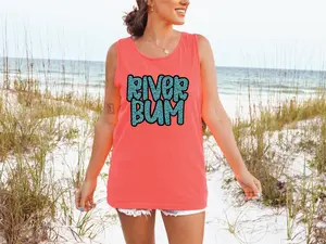 River Bum Blue Cheetah - Neon Red Orange Comfort Color Unisex Tank Top