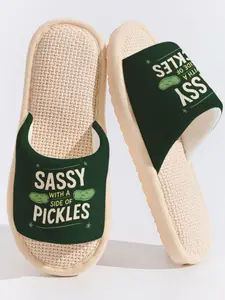Sassy Pickle Funny Slogan Slippers Cloud-Feeling Humorous Casual Style Indoor Outdoor Must-Have Flipflop
