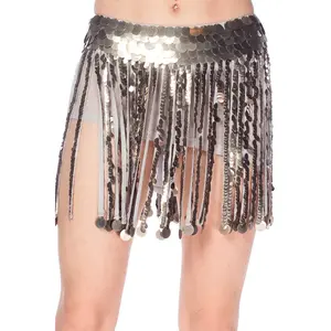 2000S Grey Silk Crepe & Georgette Fringe Mini Skirt Covered In Metal Pailettes