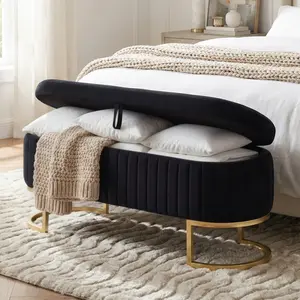 Storage Bench Velvet Bedroom Ottoman,Upholstered End of Bed Bench with Gold Legs,Flipping Lid Entryway Footrest