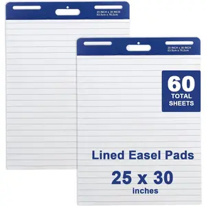 Lined Sticky Easel Pad, 25 x 30 Inches Flip Chart Paper for Teachers, Large Self Stick Easel Paper, 30 Sheets/Pad, 2 Pads/Pack