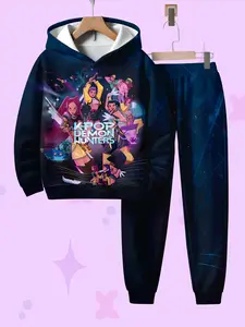 Girls' Hooded Sweatshirt Set, Casual Fashion Teen Style, Warm & Comfortable, Spring & Fall Wear