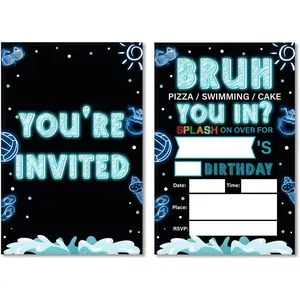 Neon Teen Boy Pool Birthday Invitations Bruh Pool Birthday Party Invites Teenager Birthday Invitations with Envelopes Set of 20