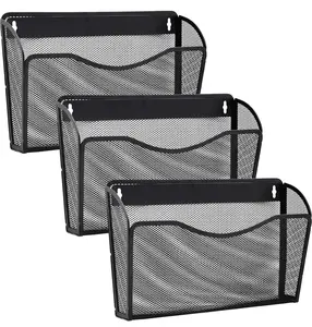 Gawerk 3 Pack Wall File Organizer, Mesh Hanging Metal Vertical Wall Mounted File Holder for Office/Home