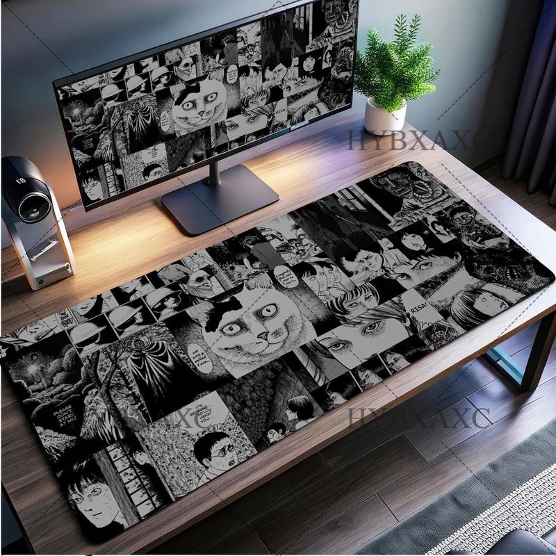 'Black and white Mouse Pad Cute HD branco Desk Pad Extended Gaming Keyboard Mats Large XXL Gamer Collage Horror Anime Mousepad'