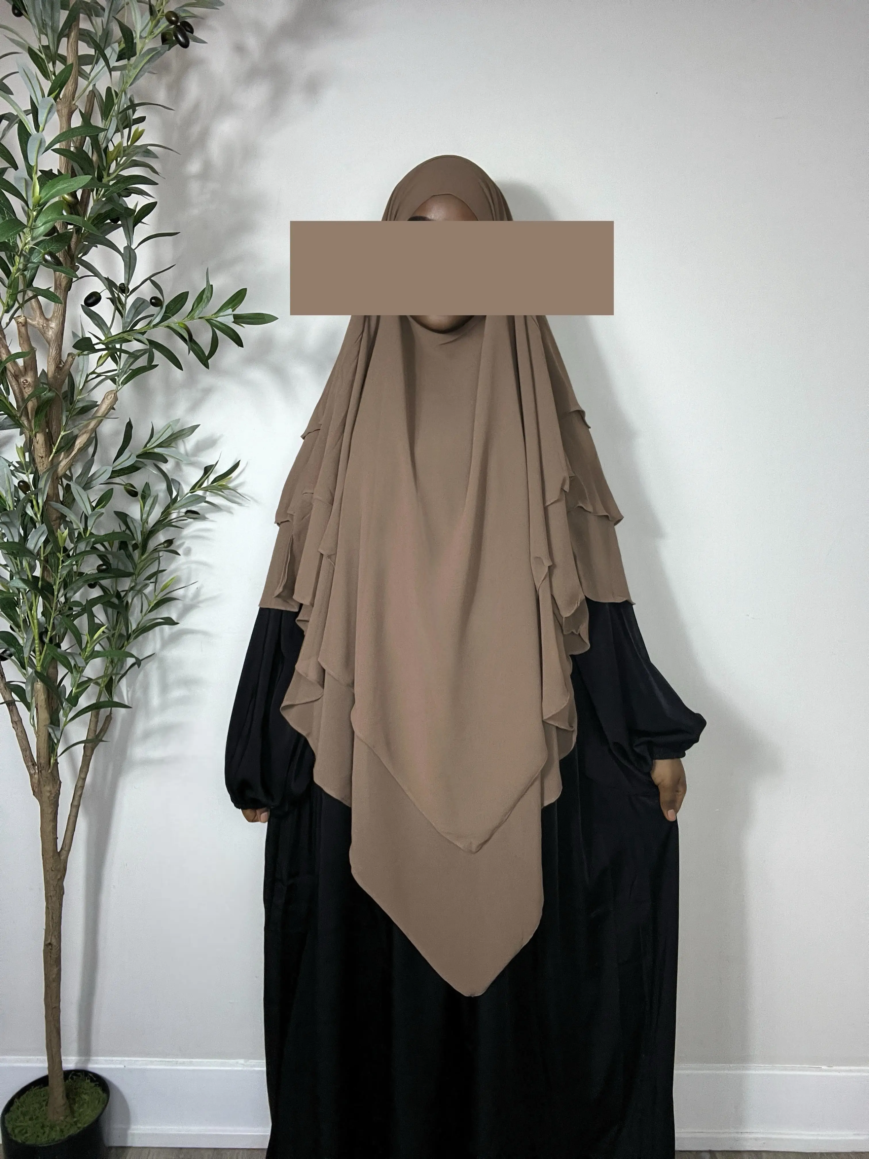 Three Layers Chiffon Khimar- Khaki