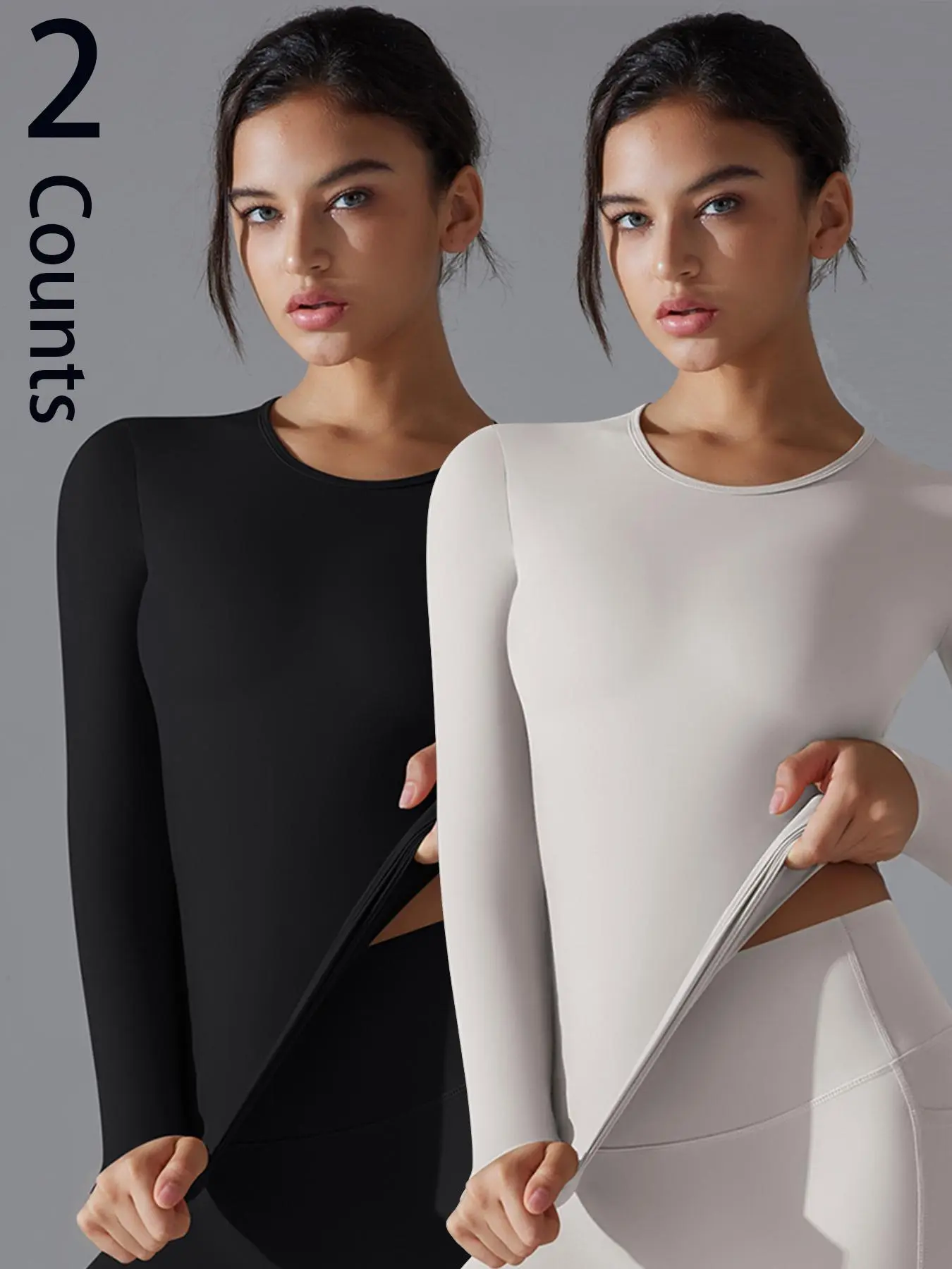 Women's Solid Round Neck Sports Tee, Fitness Running Tops, Quick Drying Long Sleeve T-shirt for Yoga Gym Workout, Ladies Sportswear for All Seasons, Gym Athletic Clothes, Workout Apparel, Everyday Activewear