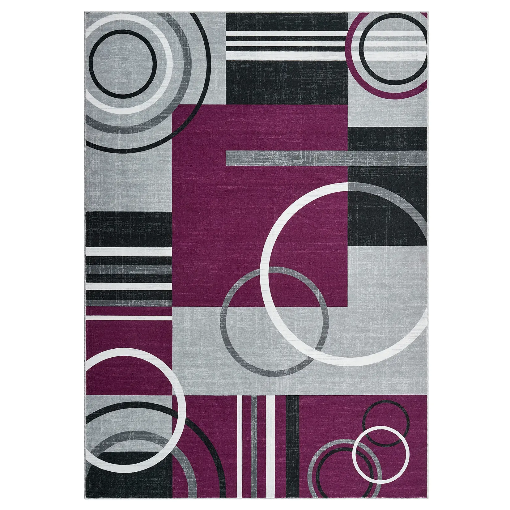 6x9 ft Rectangular Durable Polyester Area Rug, Modern Geometric Print, Purple, Foldable, Machine Washable Surface, Multi-Room Use for Hallway, Bathroom Entryway, Durable Area Rugs, Machine Washable Rugs