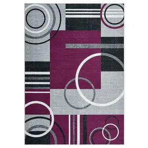 9 x 12 ft Durable Polyester Fiber Area Rug, Purple Rectangular Geometric Graphic, Modern Foldable Machine Washable for Hallway, Bathroom Entryway, Durable Area Rugs, Geometric Graphic Rug