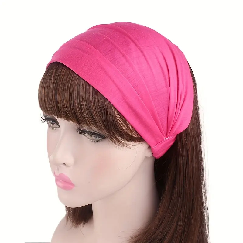 Unisex Solid Color Three-in-One Elastic Headband with Wide Elastic Headband and Cap