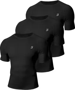 Roadbox Mens Compression Shirt Short Sleeve 3 Pack Cool Dry Workout Base Layer Undershirts Athletic T-Shirt for Gym Sports Summer