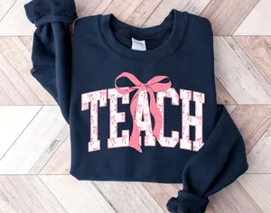 Coquette Teach Shirt, Bow Teacher Sweatshirt, Varsity Teach Shirt, Teacher Valentine Sweatshirt, Teacher Appreciation