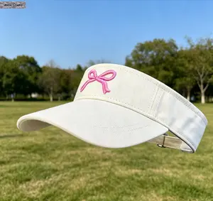 Kids' Bow Embroidery Open-Top Sun Visor Hat - UV Protection, Lightweight, Breathable, Ponytail-Friendly, Adjustable Solar Protection Sun Defender Hat for Beach, Running, Outdoor Play, Solar Protection Hats, Sun Defender Hats