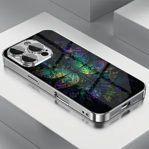 Green and Blue Dragonfly Case for iPhone 17 Pro Max 16 Pro Max 15 Plus 14 13 12 11 Samsung S26 S25 S24 S23 S22 S21 Plus S20FE A16 A56 Glass Electroplated Edge Premium Fashion Design Lens Protection Wear-Resistant Straight Edge Shock Absorption